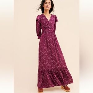 Gal Meets Glam Cassandra Cottage Core Maxi Dress in Plum Jacquard - Size 4